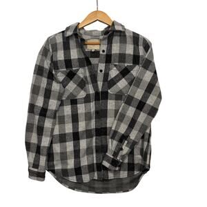 Casacabana Black & Gray Plaid Button -Up Flannel Shirt Size Small